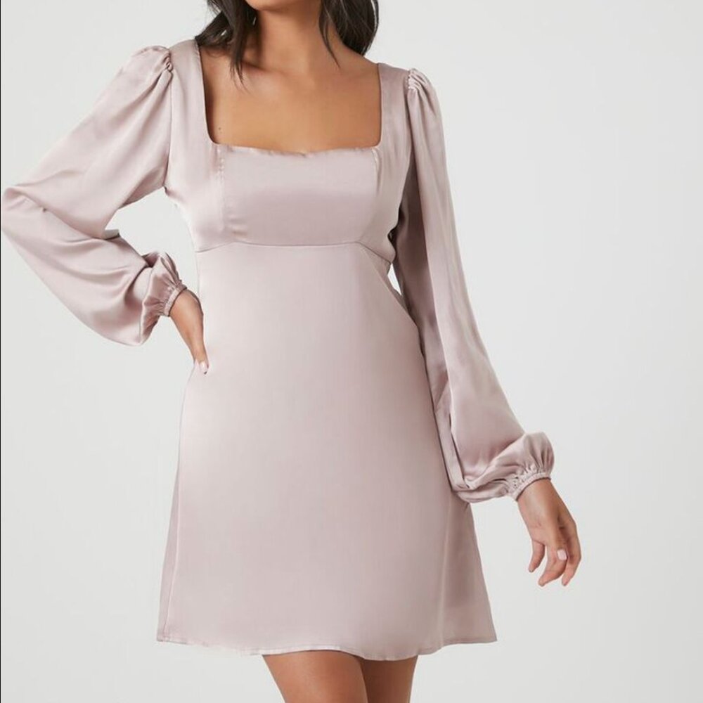 Forever 21 Small Taupe Satin Mini Babydoll Dress NWT